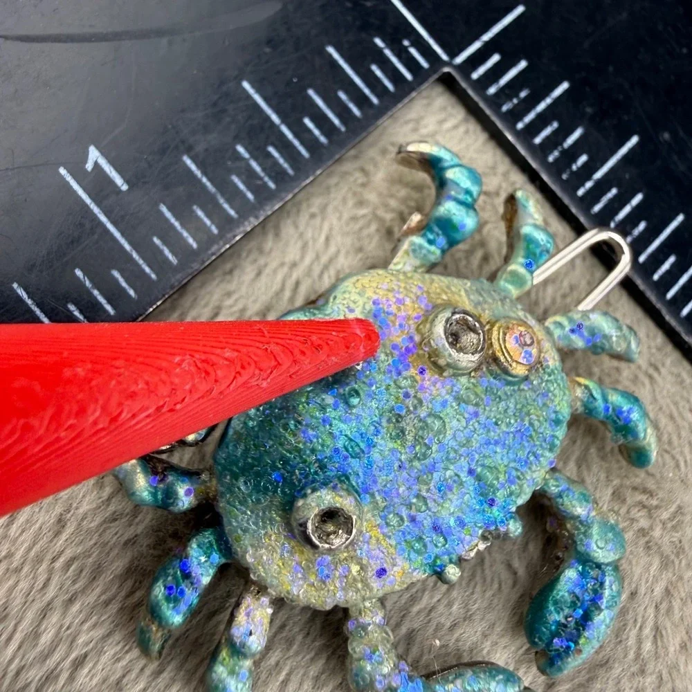 Vintage Yosca Crab Hair Clip Blue Enamel Rhinestone Animal Silver Tone